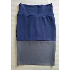 LuLaRoe Women's S Cassie Pencil Skirt Navy Blue Gray Colorblock Excellent